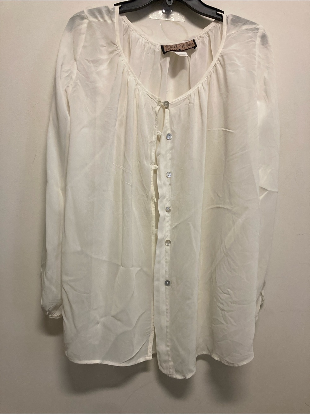 Women's Cream Button-Front Peasant Blouse